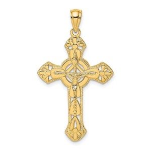 Million Charms 14K Textured Crucifix W/ Arrow Necklace Charm Pendant